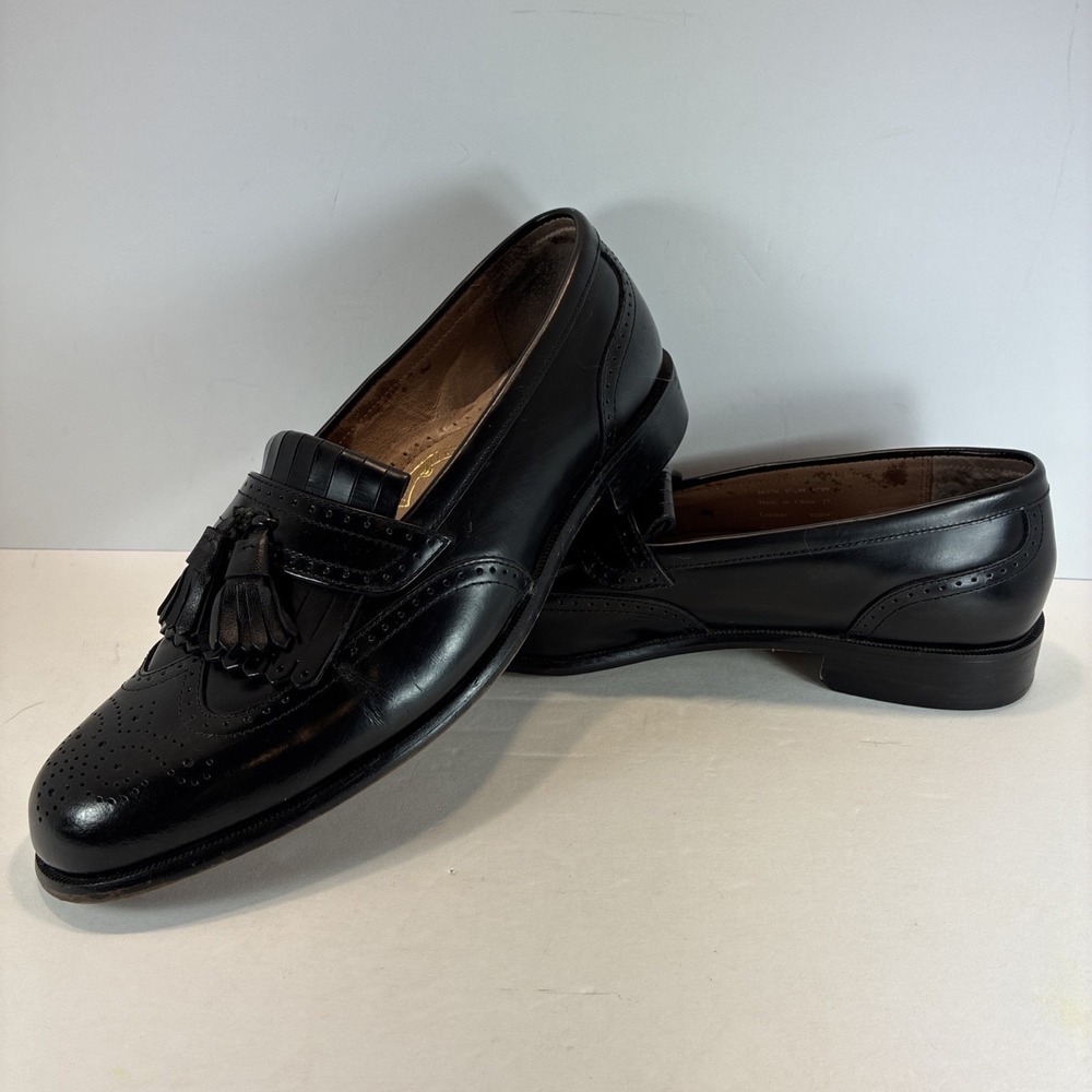 Men's Sz 9.5 M Leather Shoes Bostonian Classics First Flex Black Tassel Wingtip - Picture 1 of 16